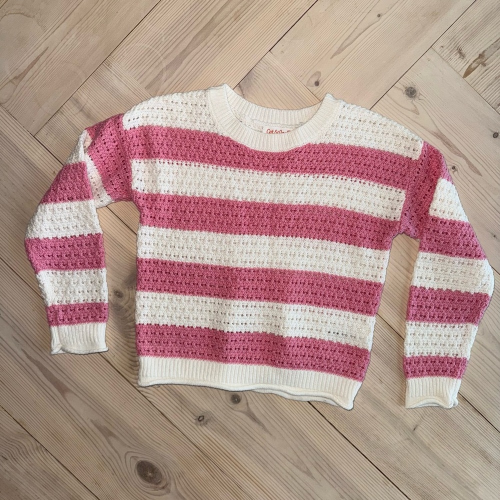Cat & Jack Pink and White Striped Crewneck light weight Sweater